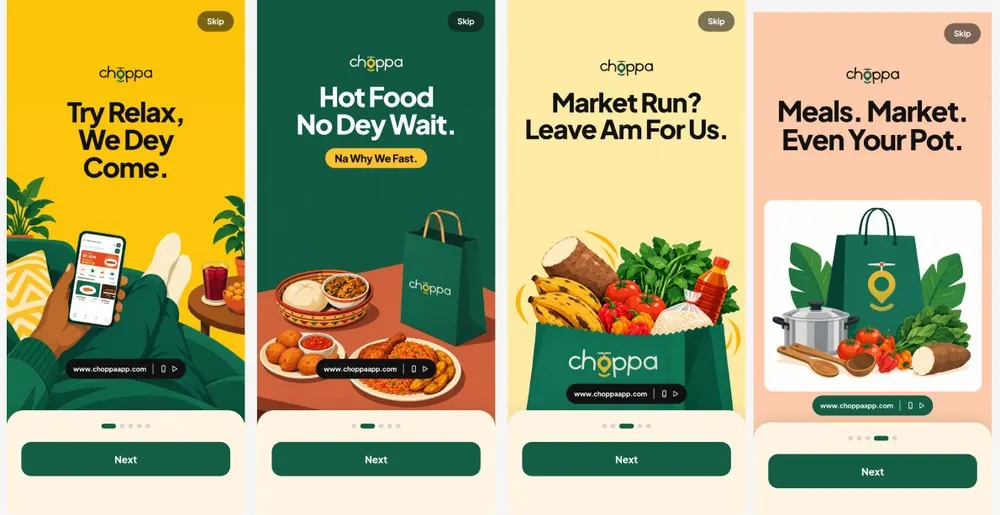 Choppa onboarding screens