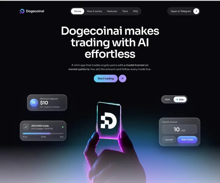 Dogecoinai landing page