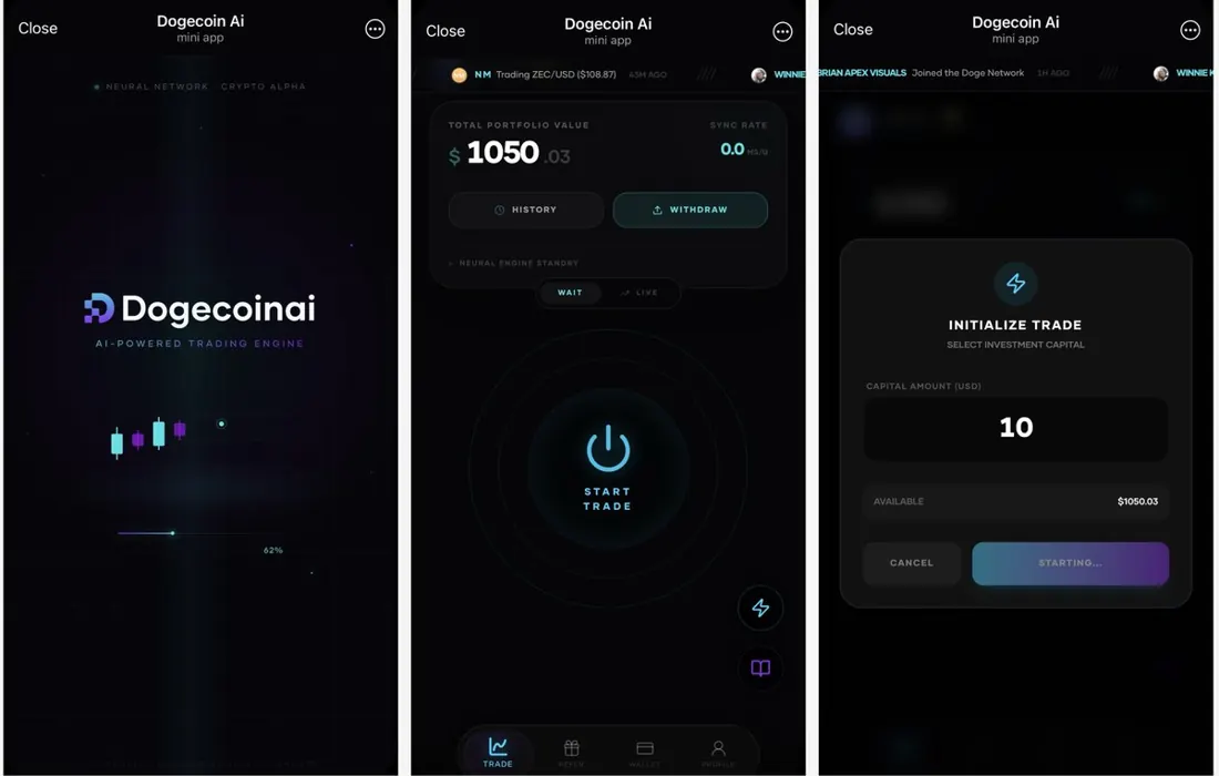 Wallet, trading and tier screens